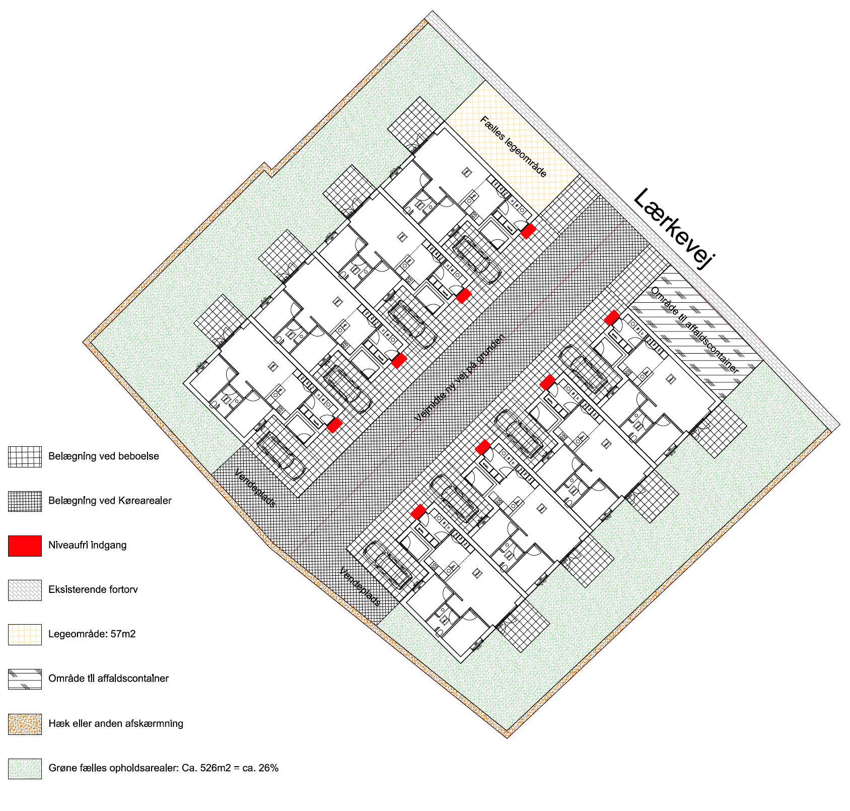 Belægningsplan for Lærkevej 17 – 8 nye boliger